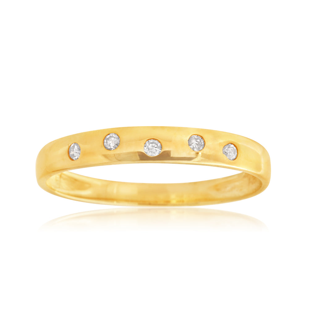 9ct Yellow Gold 0.05 Carat Diamond Ring with 5 Brilliant Cut Diamonds - Elegant Wedding Band, Anniversary Gift for Her, Perfect for Engagement & Special Occasions