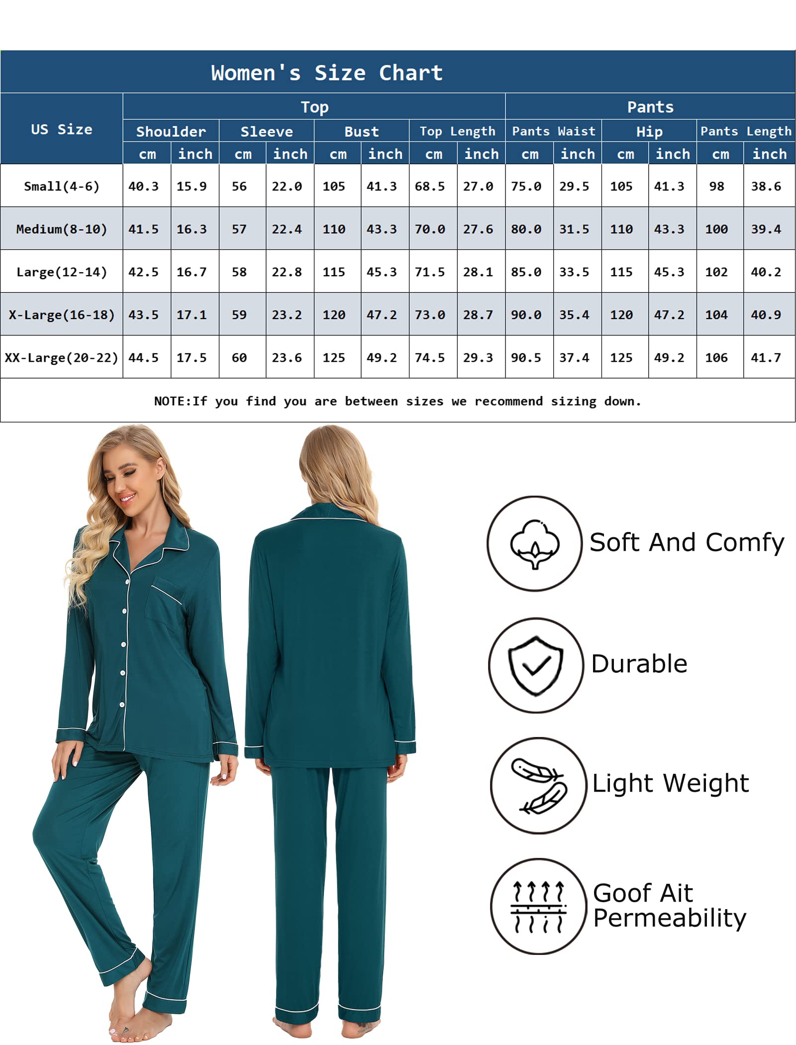 Leikar Women's Soft Button-Up Pajama Set - Long Sleeve Shirt & Comfortable Pajama Pants for Sleepwear, Lounge Wear & Cozy Nights at Home