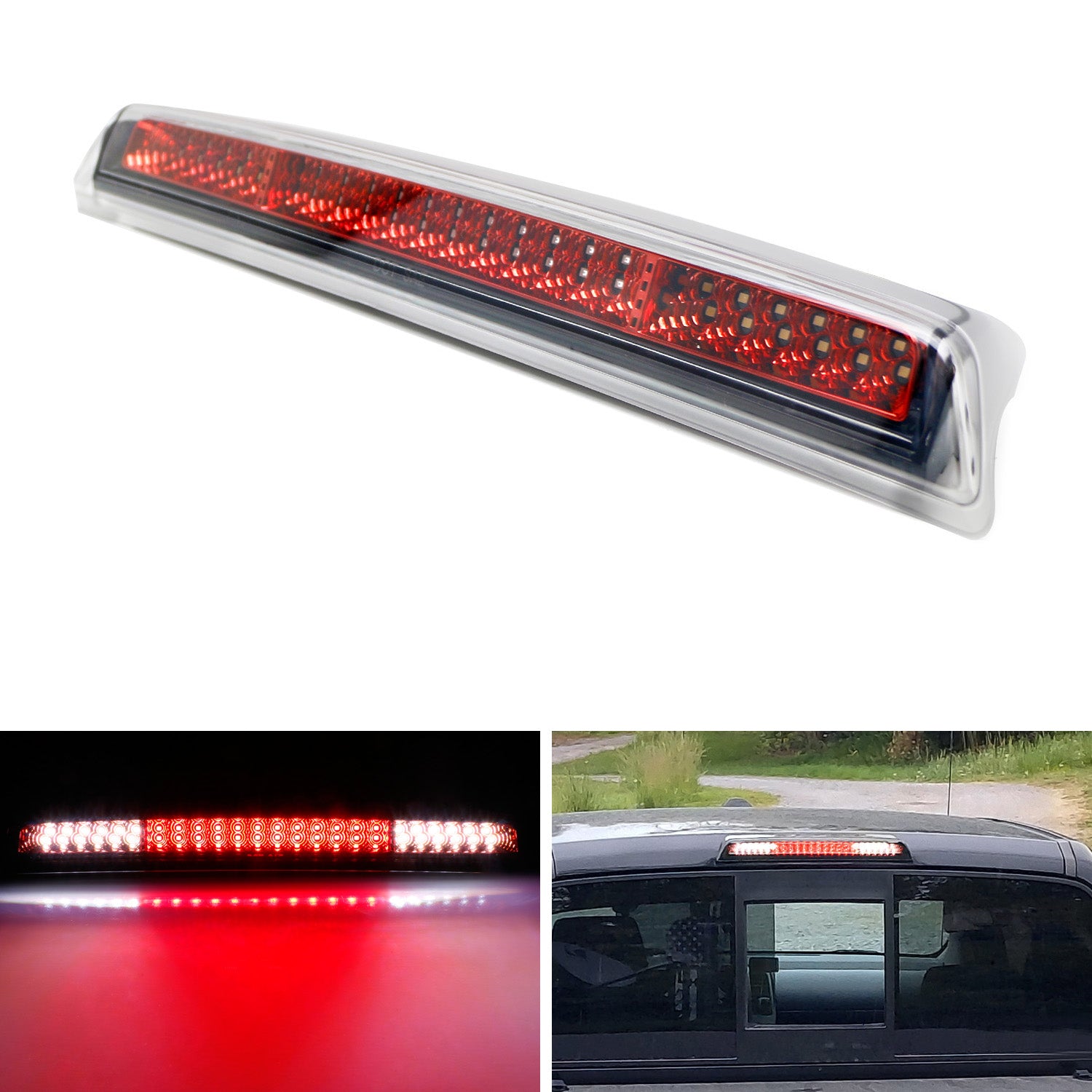 F1 Style Strobe Clear Lens LED High Mount 3rd Brake Light for 2004-2015 Nissan Titan - High Visibility Safety Light for Night Driving & Car Shows