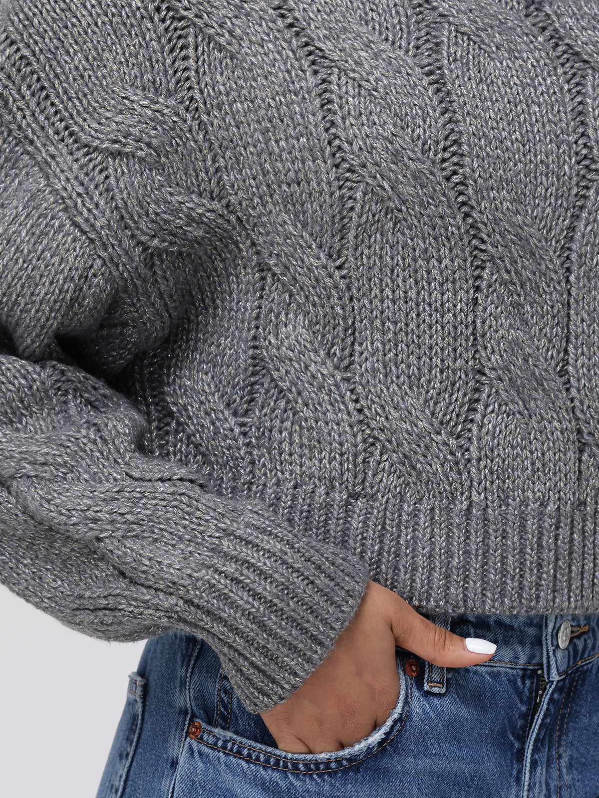 Lola Metallic Cable Knit Crop Sweater - Women's Fashion Winter Pullover for Holiday Parties & Date Nights