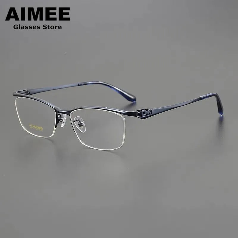 Unisex Semi-Rimless Square Titanium Eyeglasses Frame 46110 - Lightweight & Durable for Work, Reading & Fashion