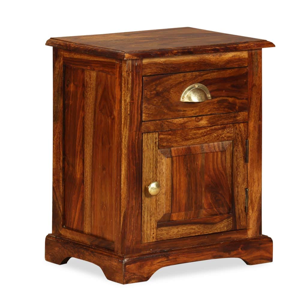 Vintage Wood Nightstand with Drawer and Cupboard - 15.8
