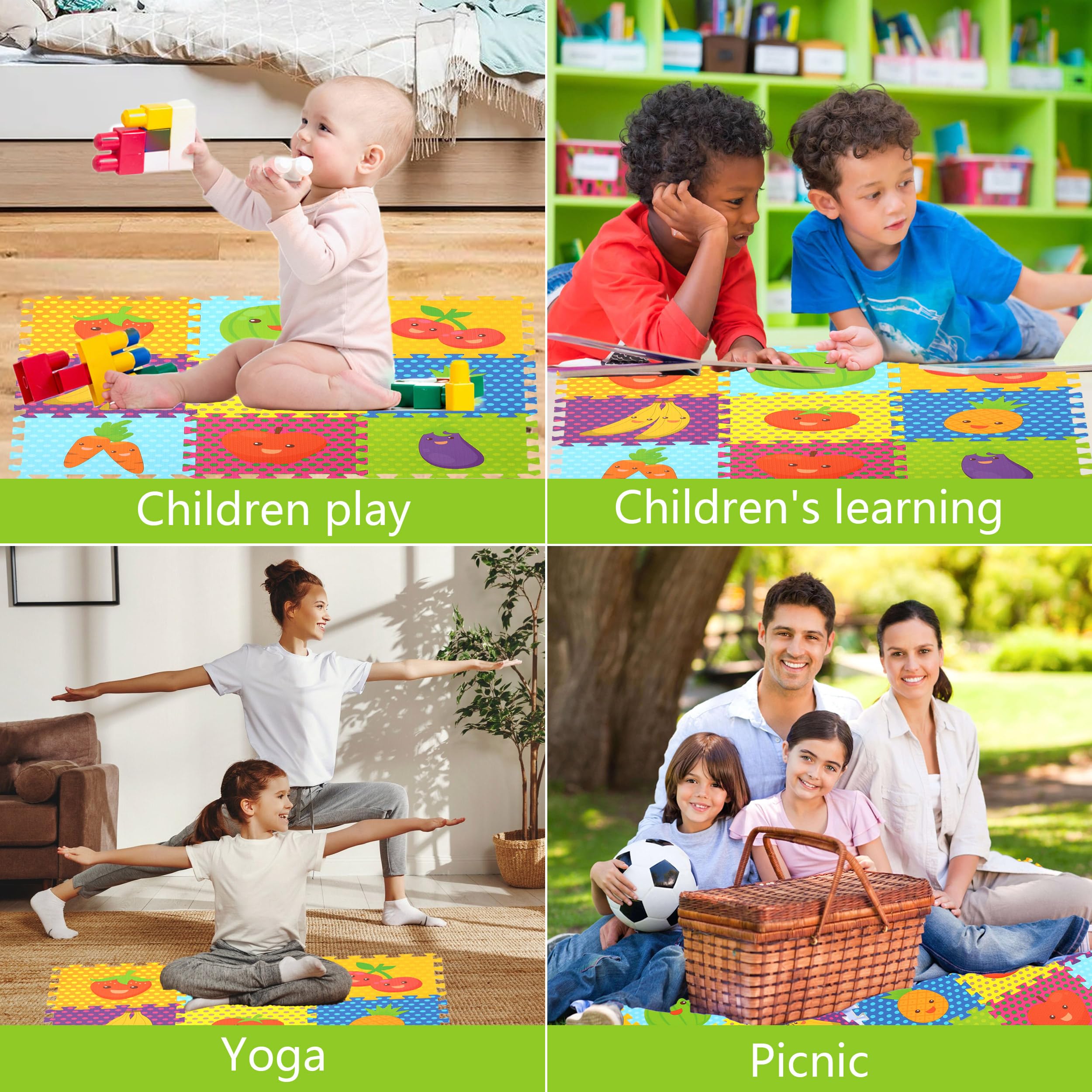 Non-Toxic Baby Play Mat - 34x34 Inch Foam Puzzle Floor Tiles with Fruit Design (9-Piece Set) for Toddler Safe Crawling & Learning - Perfect for Nursery, Playroom & Daycare