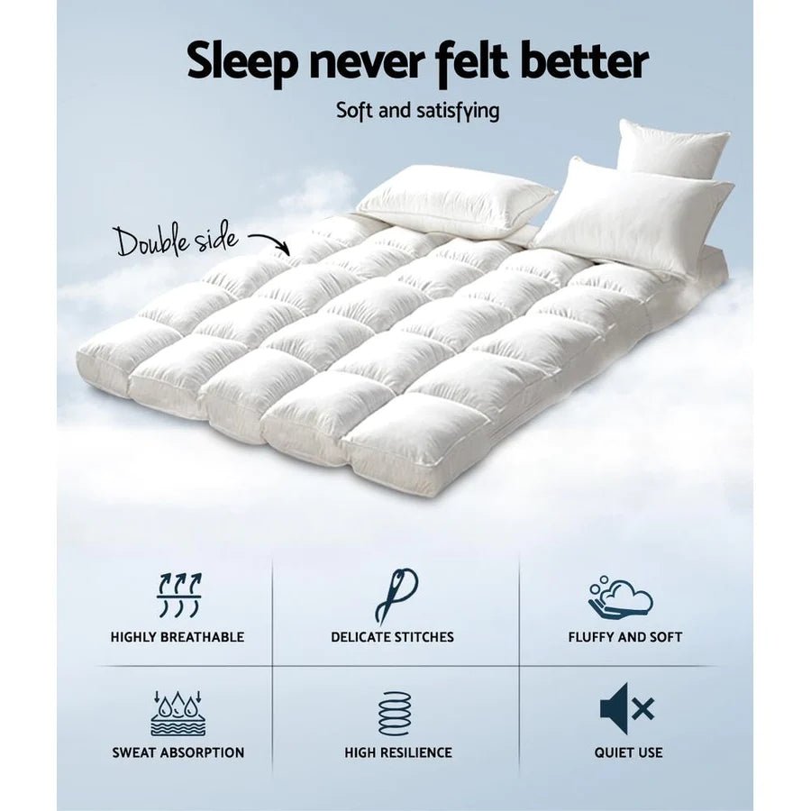 Premium Double Bed Set - Henley LED White Bed Frame with Algarve Euro Top Medium Firm Mattress & Pillowtop Topper | Perfect for Master Bedroom, Guest Room & Modern Home Decor