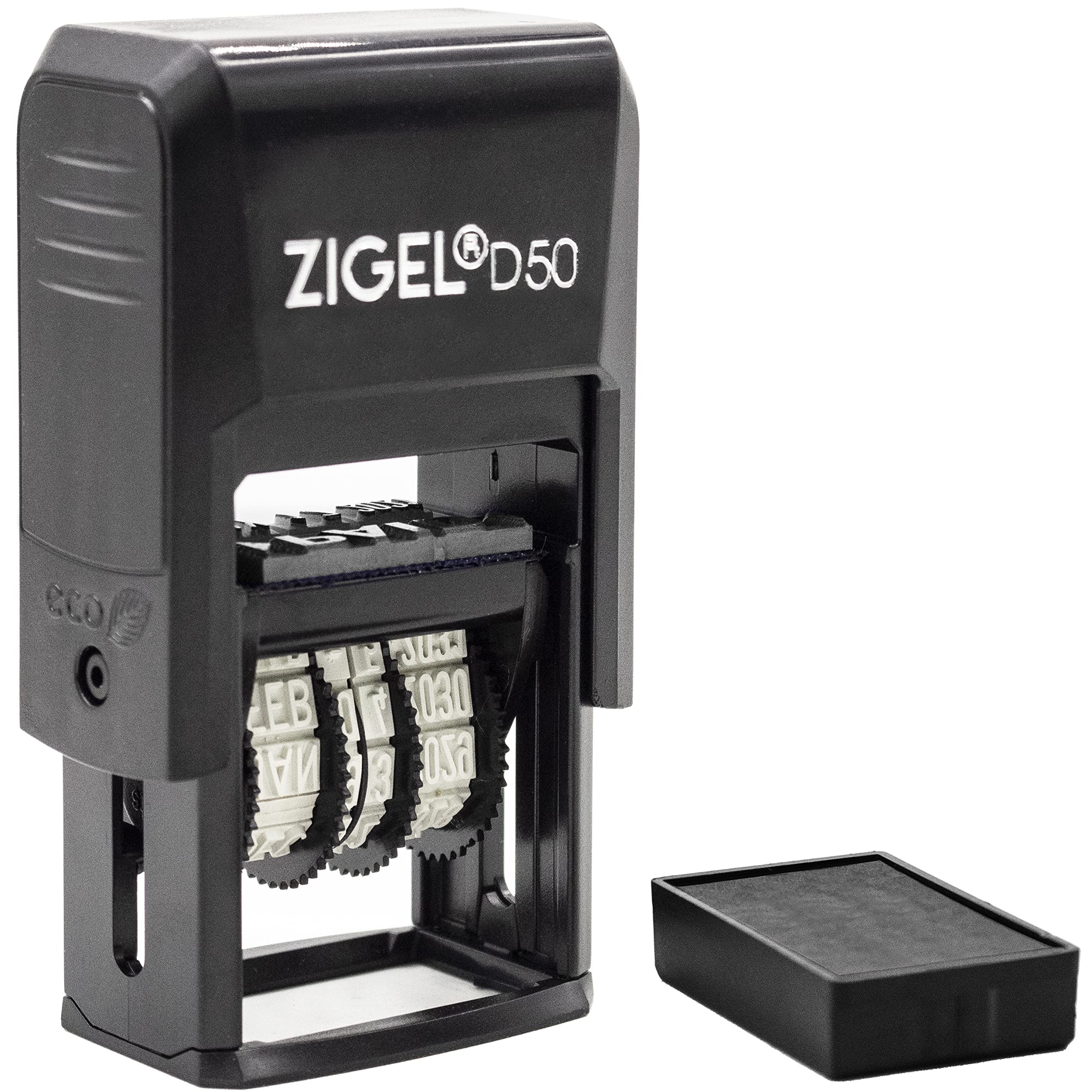 ZIGEL D50 Self-Inking Date Stamp with Posted - Adjustable Black Ink Stamp for Office, Mail, Documents & Legal Use
