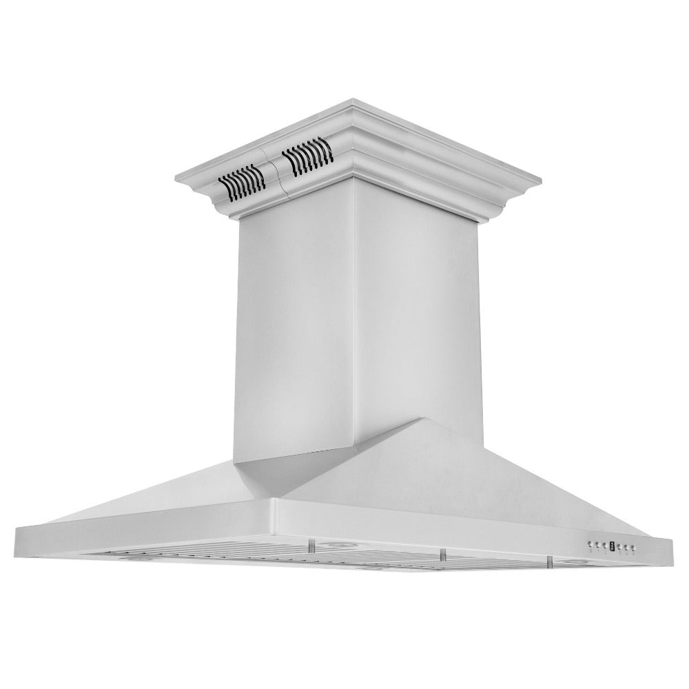 ZLINE GL1iCRN BT Stainless Steel Ducted Vent Island Mount Range Hood with Built-in CrownSound Bluetooth Speakers - Professional Kitchen Ventilation for Home Chefs & Entertaining