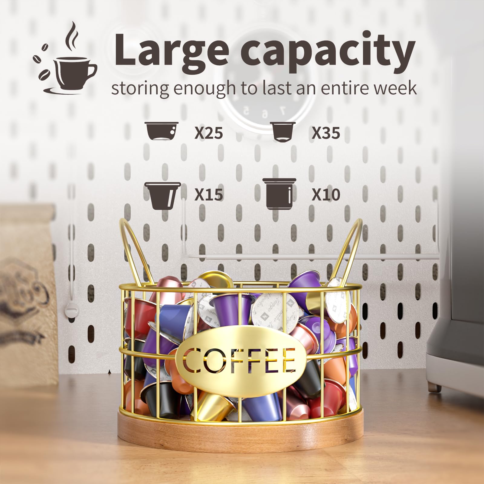 Rustic Coffee Pod Holder Organizer - Countertop K Cup Storage for Keurig Pods | Coffee Bar Accessories & Kitchen Decor (Gold-02) - Perfect for Home, Office & Coffee Station Organization