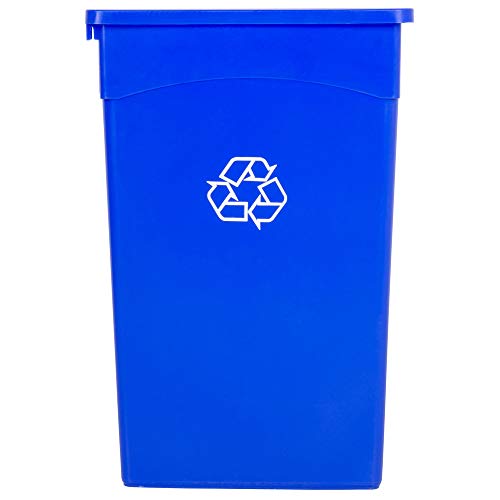 92 Qt. 23 Gallon 87 Liter Slim Blue Rectangular Wall-Hugger Recycling Bin with Trash Bag - Space-Saving Kitchen & Outdoor Garbage Can for Home, Office, and Commercial Use