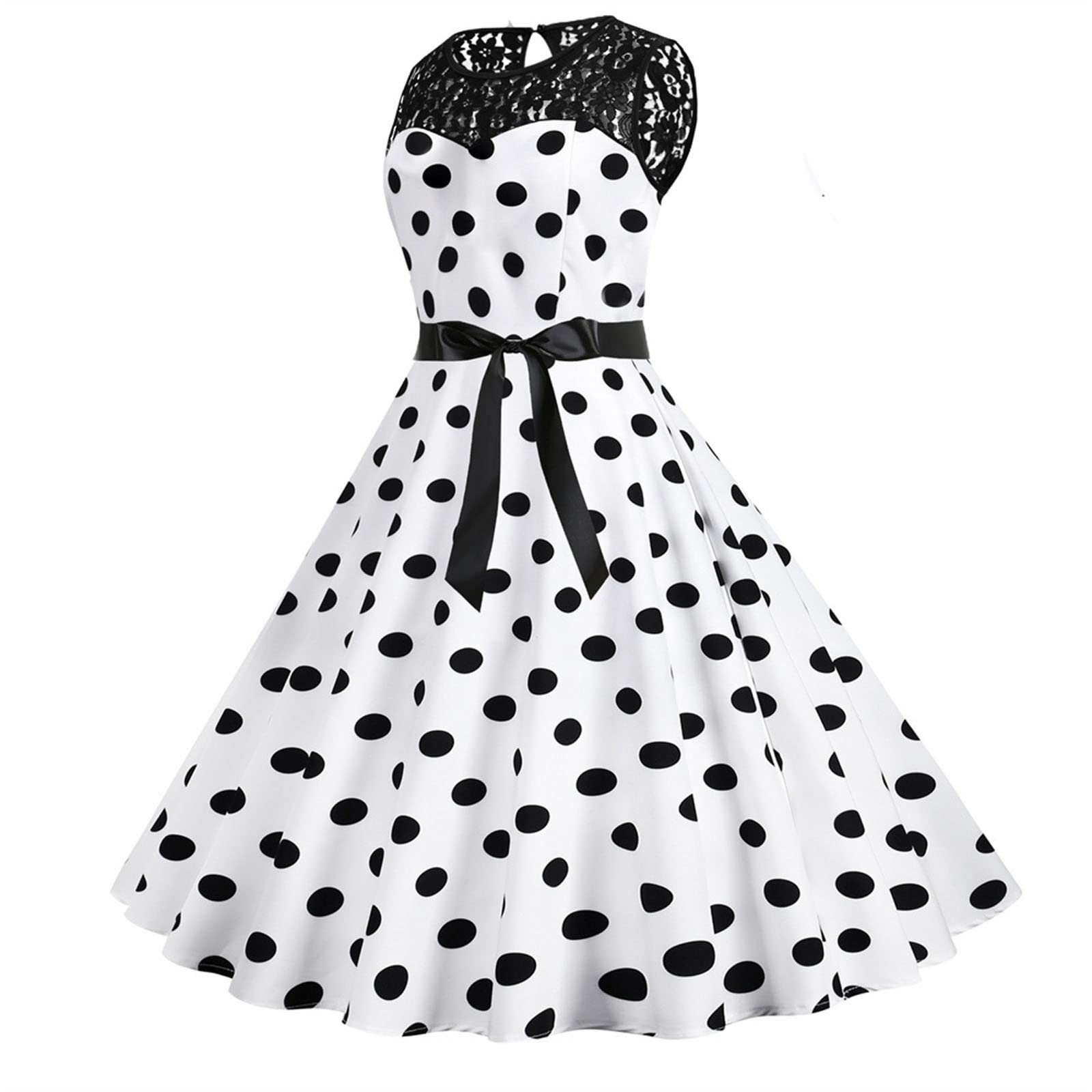 Vintage 1950s Yellow Swing Dress with Polka Dots & Lace - Retro Cocktail Party Dress for Women - Perfect for Prom, Swing Dance & Special Occasions