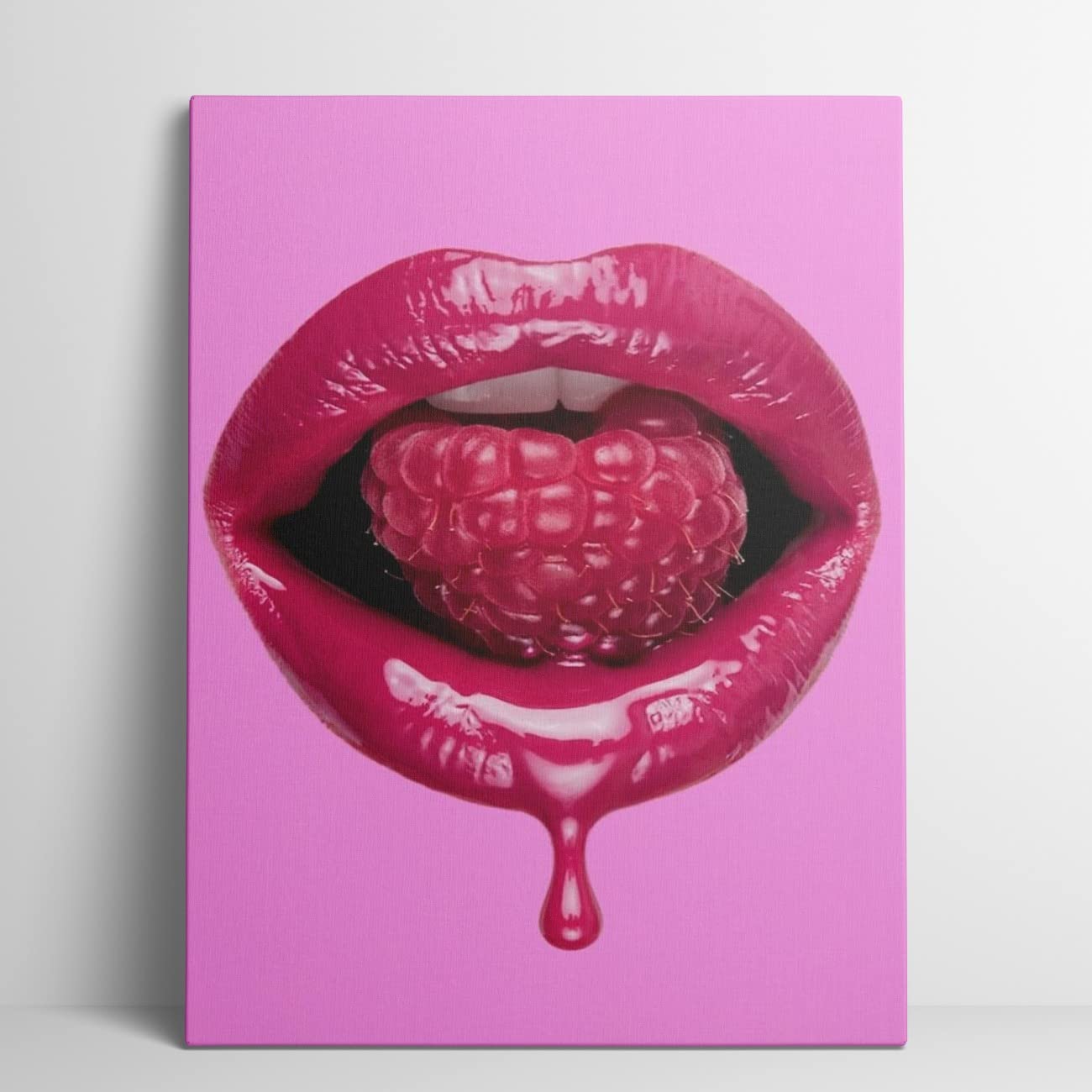 Fuchsia Lips Wall Art - Purple & Red Lips with Raspberry Sweet Artwork - Modern Framed Wall Decor Print (24x36 Inches) - Perfect Gift for Women, Girls - Ideal for Home, Office, Bedroom & Living Room Decor