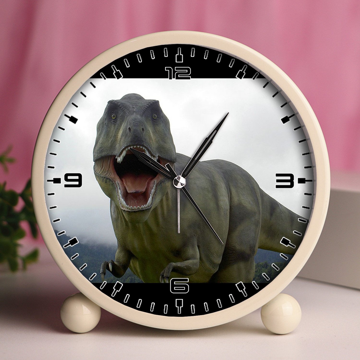 GIRLSIGHT Retro Alarm Clock with Nightlight - Portable Bedroom Tabletop Clock, Dinosaur Theme (T-Rex, Roaring, Standing) - Perfect for Kids' Rooms, Dorm Decor, and Gift Giving