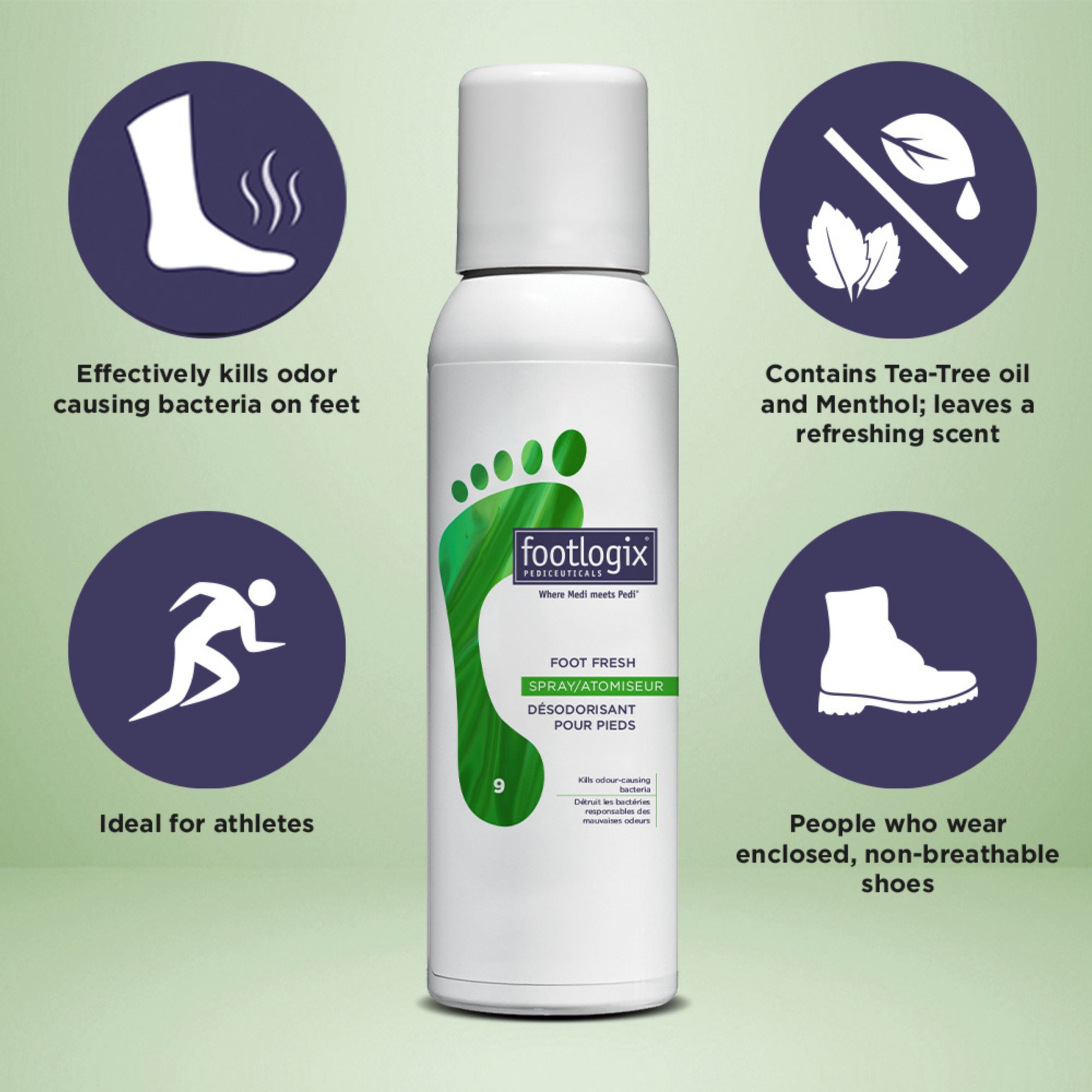 Footlogix Foot Deodorant Spray - 4.2 fl oz | Odor Control for Men & Women | Perfect for Athletes, Hikers & Daily Freshness