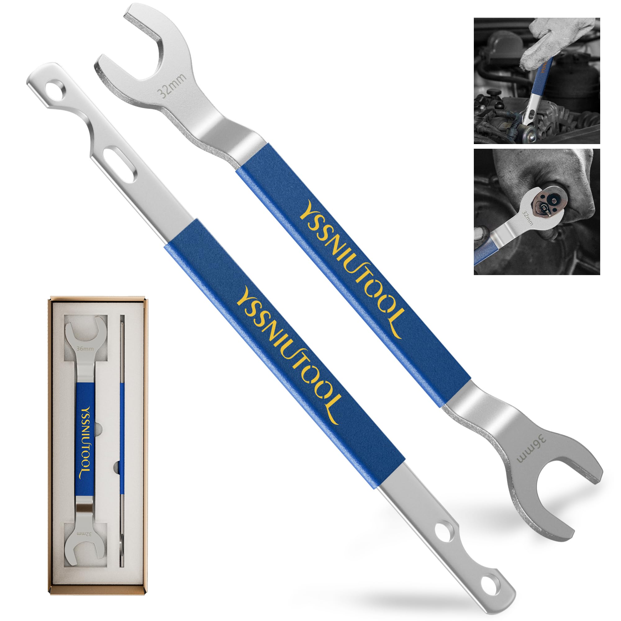 32mm & 36mm Fan Clutch Wrench Set - Professional Removal Tool Kit for BMW Ford GM Chevrolet Vehicles | Water Pump Holder & Fan Clutch Nut Wrench | Durable Blue Automotive Repair Tool for DIY Mechanics & Professional Technicians