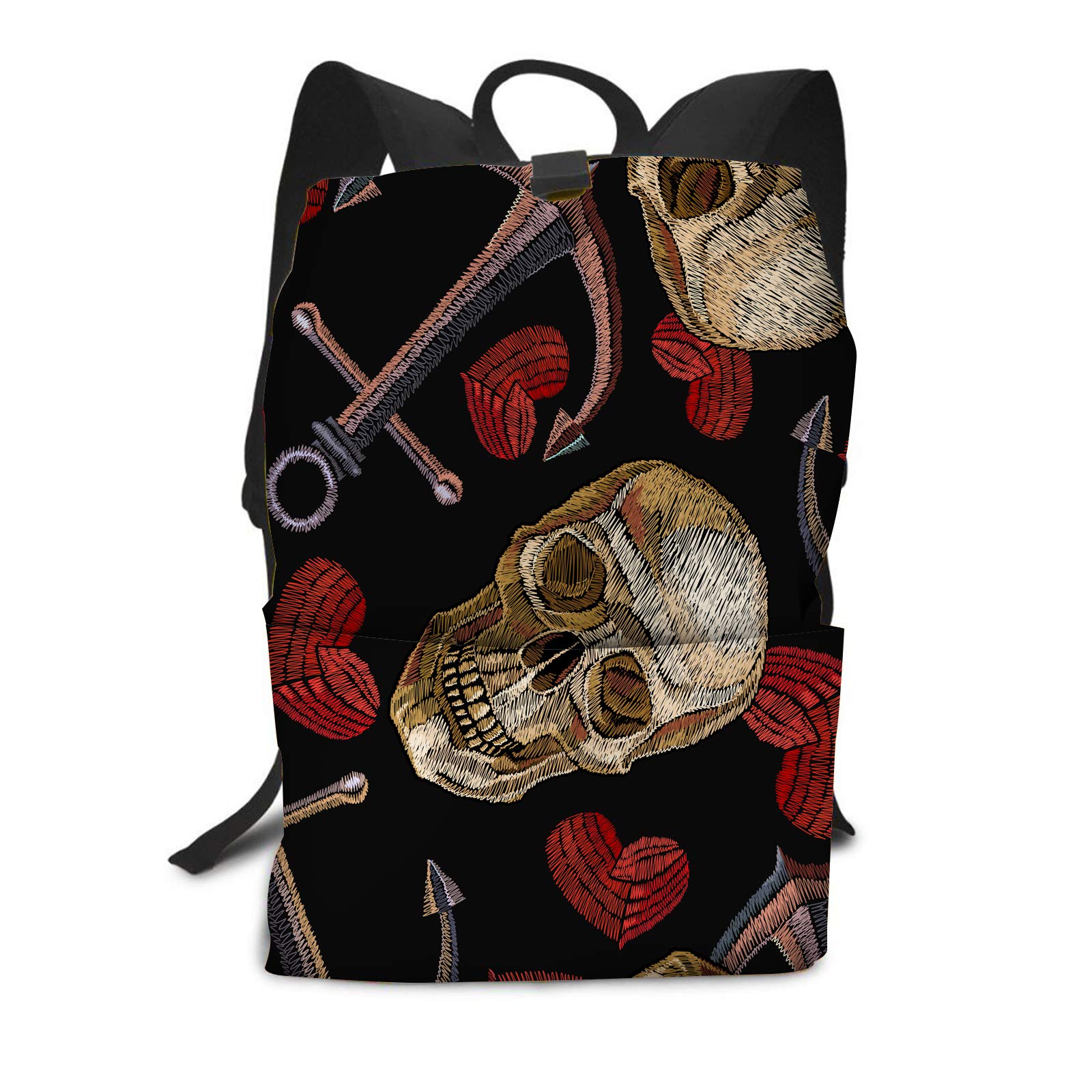 Swono Skull Backpack for Men & Women - Gothic Abstract Anchor & Heart Design Laptop Backpack - Durable School, Travel & Work Backpack for Daily Use, College & Outdoor Adventures