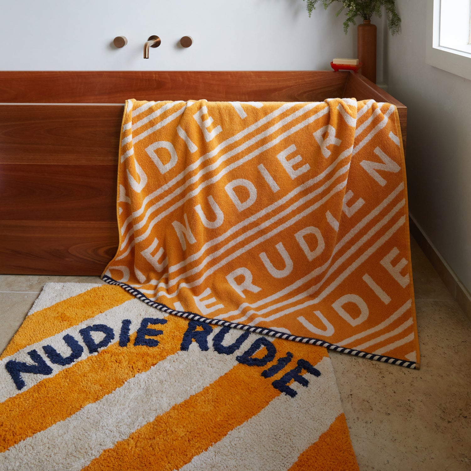 Premium Campania Nudie Bath Mat - Soft Absorbent Microfiber, Non-Slip Backing, Marigold Yellow - Perfect for Bathroom, Spa, and Shower Room Decor