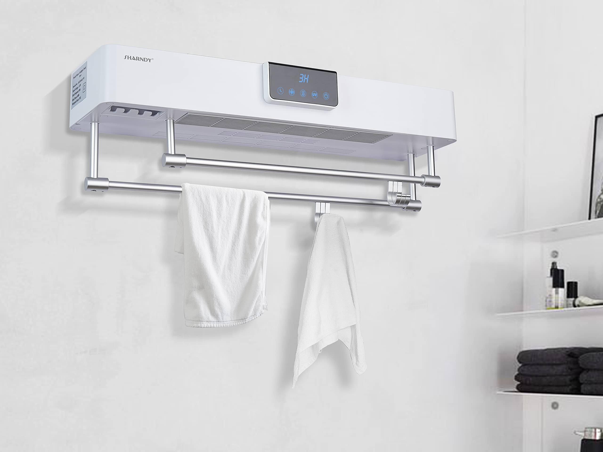 Smart Electric Towel Warmer with Toothbrush Holder & Timer - 500W Wall-Mounted Bath Towel Heater & Drying Rack for Spa-Like Luxury - Perfect for Bathrooms, Hotels, and Home Spa Relaxation