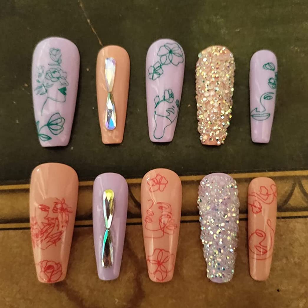 Large Abstract Face Nail Stamping Plates Set - 2PC Floral Leaf & Geometric Wave Design Nail Art Stencils for DIY Manicure | Reusable Nail Stamp Plates for Professional & Home Salon Use