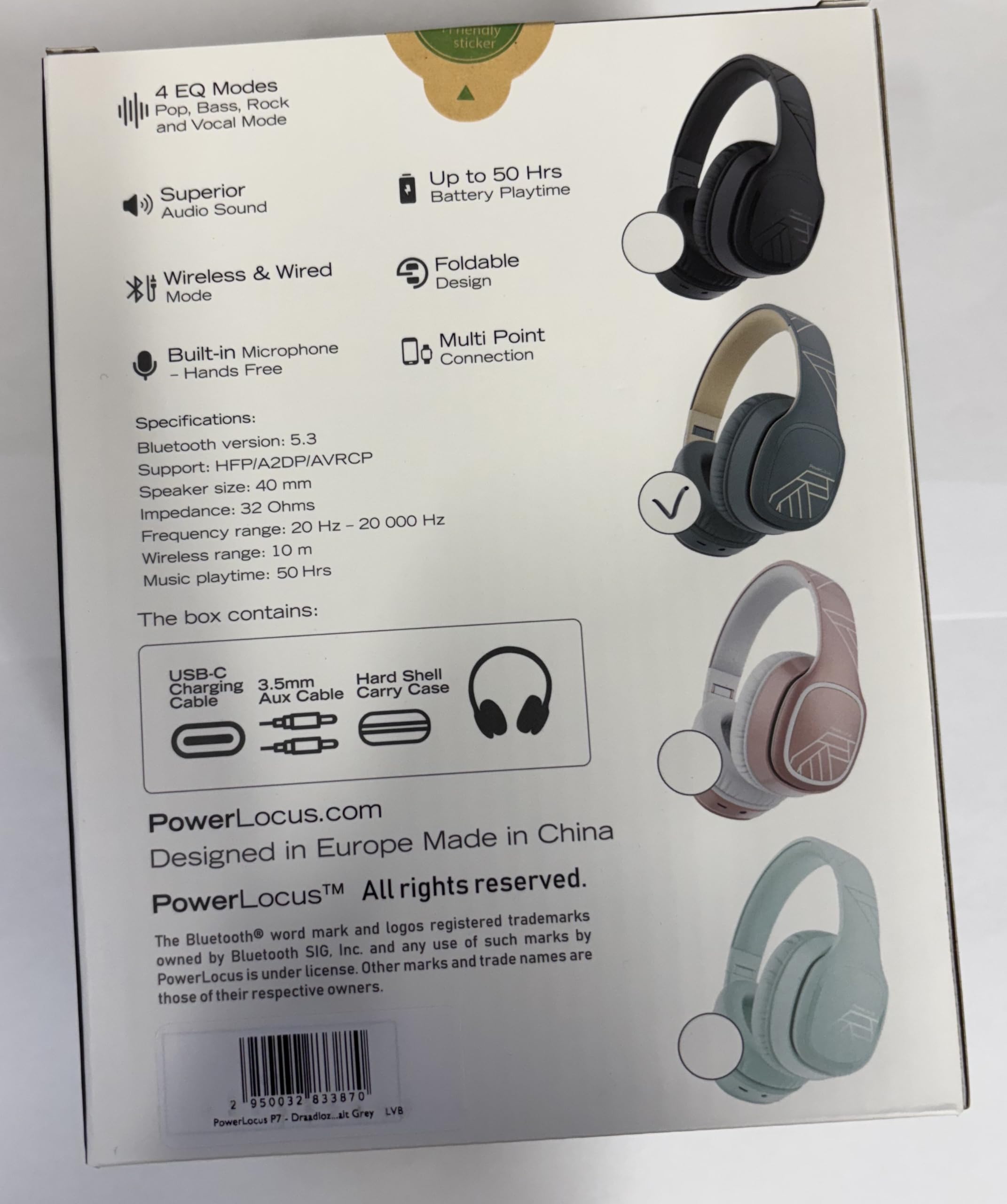 PowerLocus Bluetooth Headphones Over Ear - Wireless Headset with Built-in Mic, 50H Playtime, Foldable Design & Deep Bass Hi-Fi Stereo Sound for Travel, Workouts, Gaming, PC, iPhone, Android Phones - Perfect for Commuting, Office Use & Home Entertainment