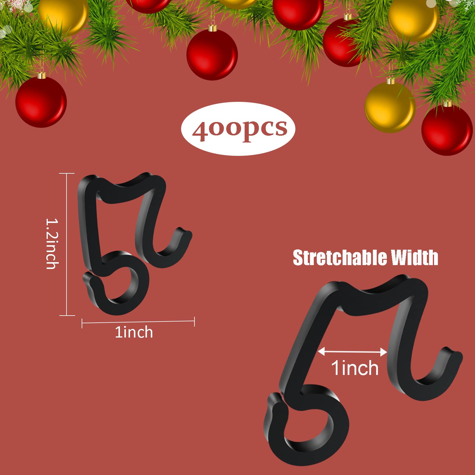 Outdoor Christmas Light Clips - 400 Pack Black for Gutter Hanging