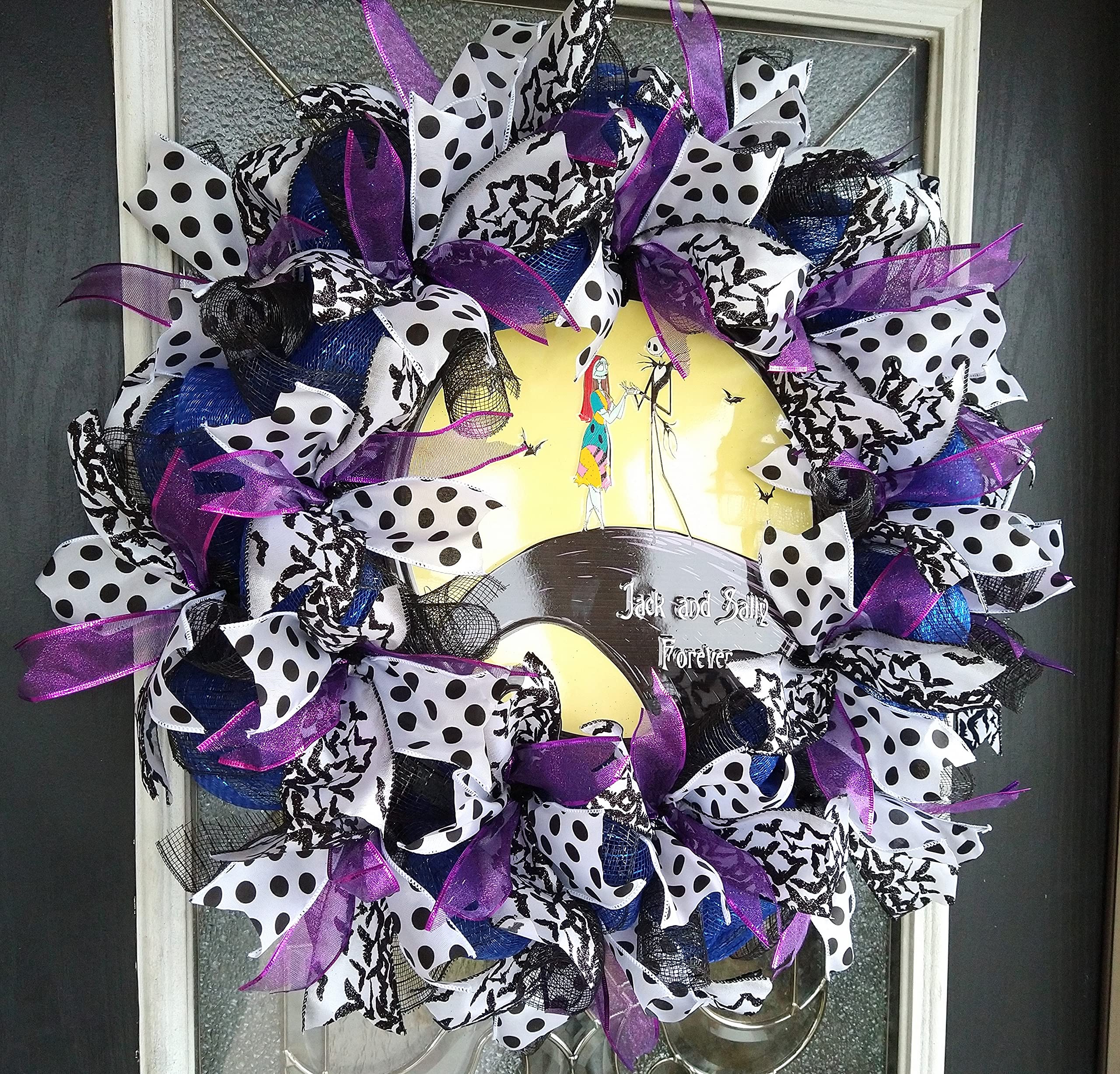 Jack & Sally Skellington Halloween Wreath - NBC Nightmare Before Christmas Deco Mesh Front Door Decor, Unique Gift for Halloween & Birthday | Perfect for Front Door, Halloween Party & Themed Home Decor