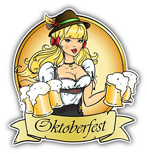 Oktoberfest Beer Pretty Blonde Girl Vinyl Decal Sticker - 5 Inch Waterproof Car Bumper Sticker for Oktoberfest, German Themed Parties & Car Decor