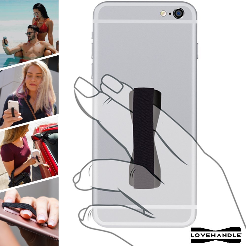 LOVEHANDLE Universal Phone Holder & Grip with 360° Rotation - Car Mount Stand for iPhone, Samsung & Mini Tablets (Black) - Perfect for Driving, Watching Videos & Hands-Free Use