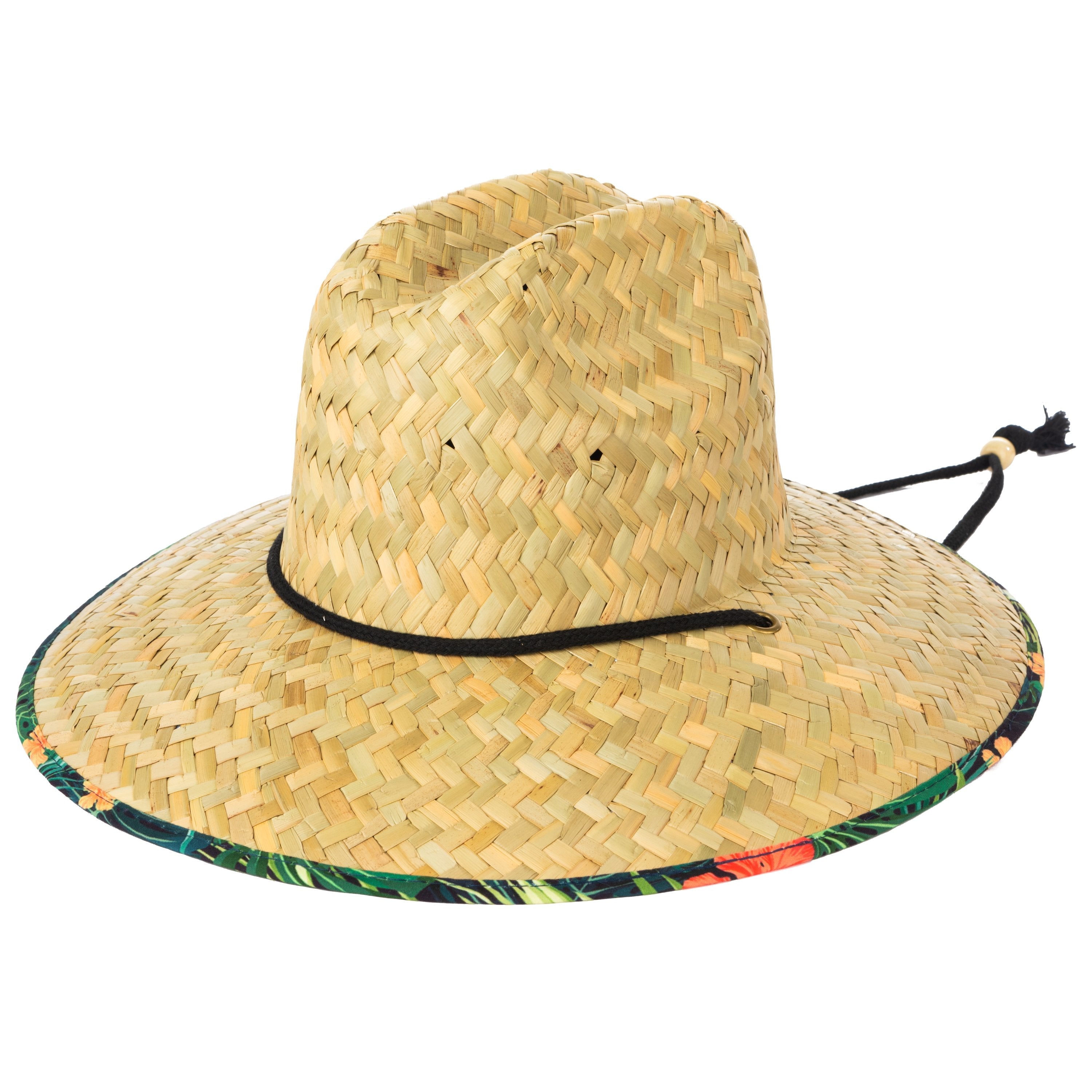 Men's Rush Straw Lifeguard Hat with Under Brim Print & Adjustable Chin Cord - Perfect for Beach, Pool, and Outdoor Sun Protection