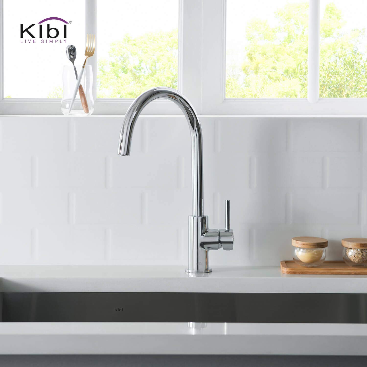 KIBI KKF2001 High Arc Single Hole Kitchen Faucet - 360° Swivel Spout, Chrome Finish, Rust & Corrosion Resistant | Perfect for Modern Kitchens, Bar Sinks & Small Spaces