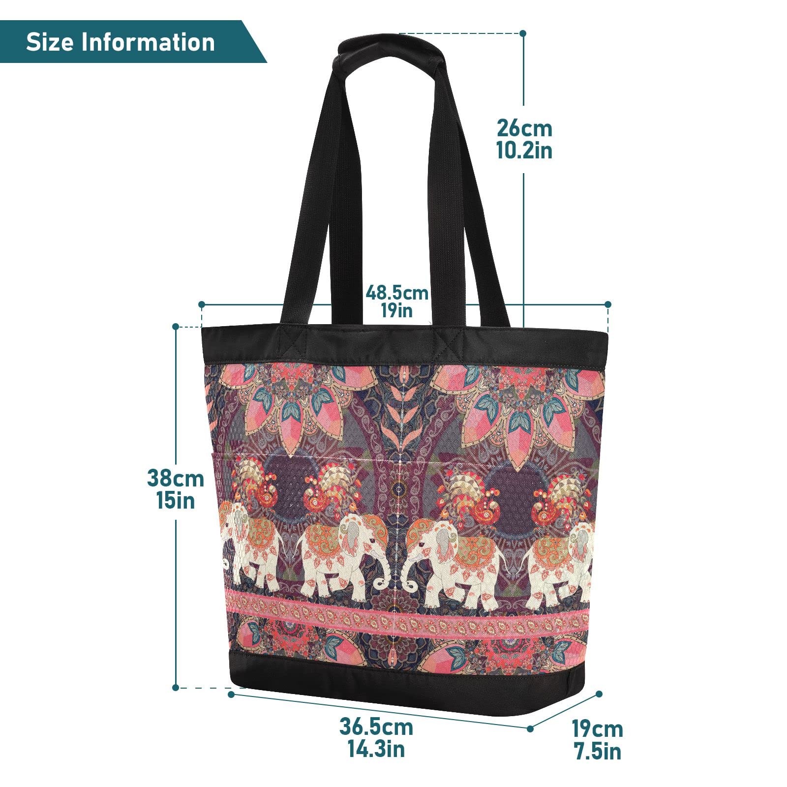 J JOYSAY Large Mesh Beach Tote Bag for Women - Exotic Elephant & Peacock Print Shoulder Bag, Reusable Grocery Tote - Perfect for Beach Trips, Pool Parties, Shopping & Travel Essentials