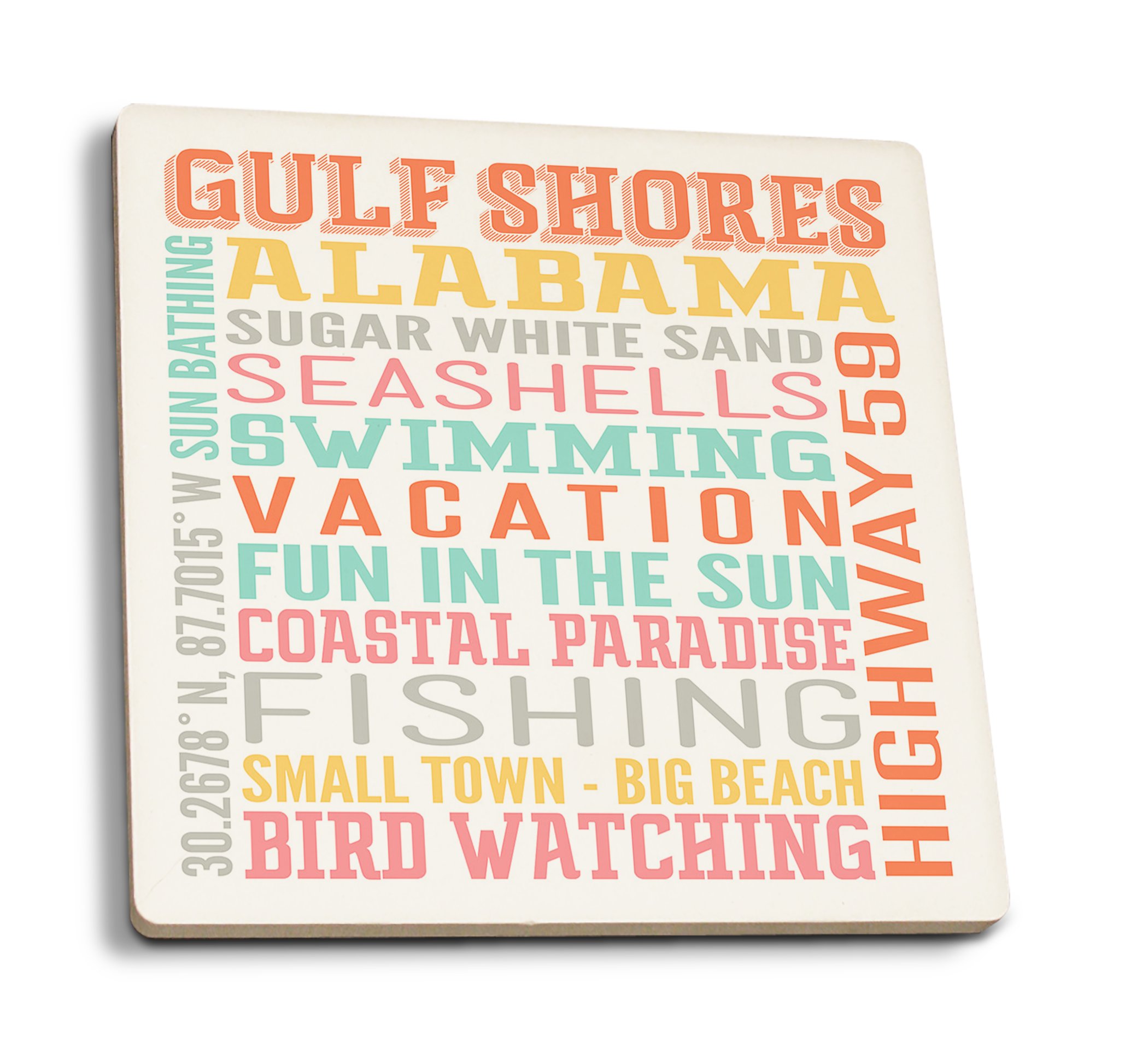 Absorbent Ceramic Coasters Set of 4 - Gulf Shores Alabama Beach Themed - Cork Backed Drink Coasters for Kitchen, Dining Table & Bar Decor - Perfect for Home, Office & Gift Giving