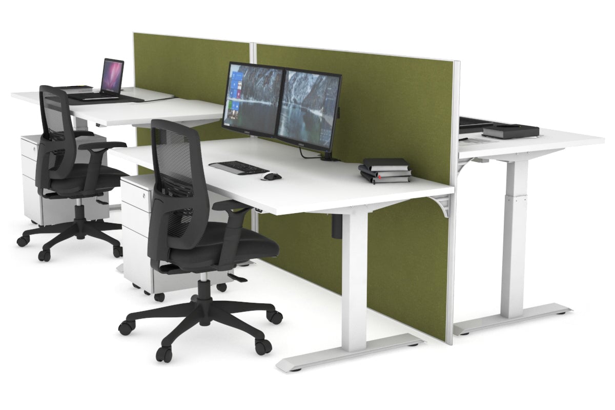 Just Right Height Adjustable 4-Person Workbench | 1400L x 800W Office Desk with Cable Management | Perfect for Team Collaboration & Computer Workstations