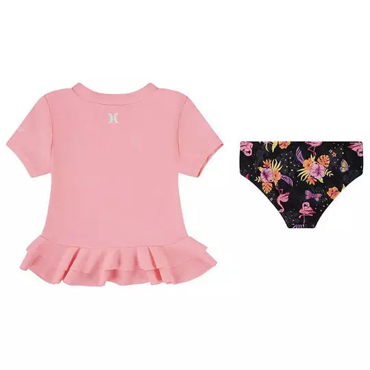 Hurley Girls' Floral Rashguard Two Piece Set - 2T 4T Size - UV Protection Swimwear for Toddler Beach & Pool Play