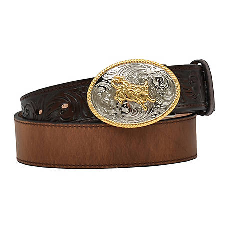 3D Kids Brown Floral Tooled Leather Belt with Bullrider Buckle - Western Style Belt for Boys & Girls - Perfect for Rodeo, Cowboy Costumes & Western Fashion