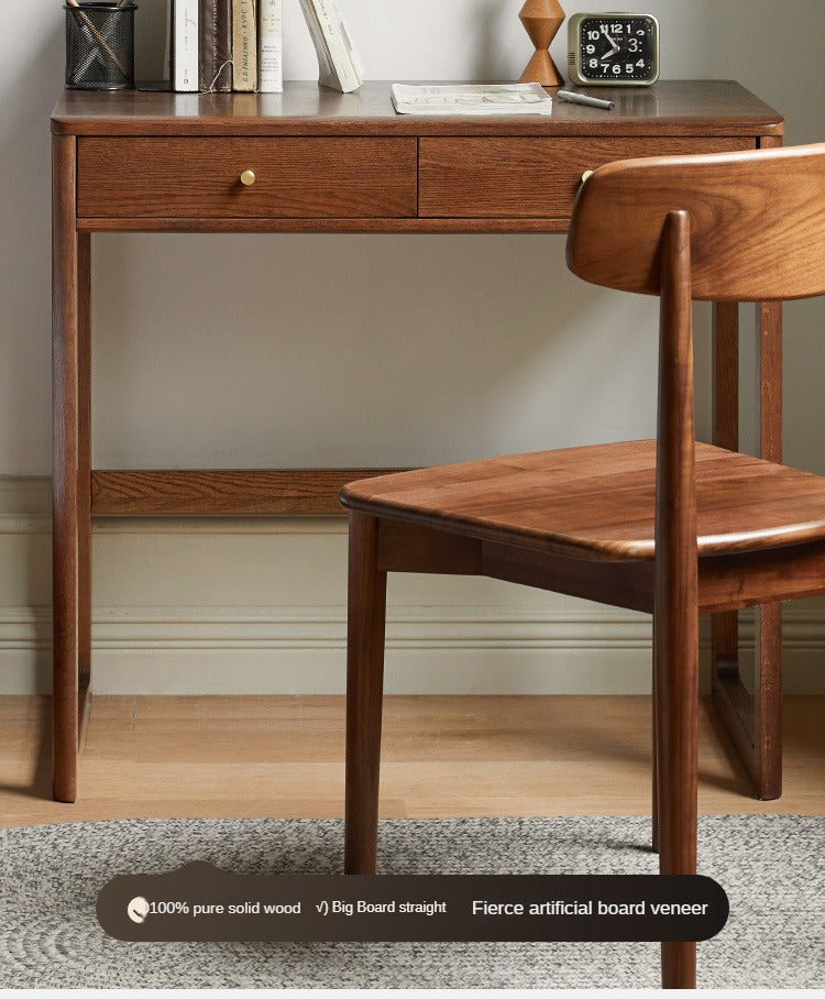Solid Oak Wood Small Office Desk - Walnut Finish for Home & Workspace - Compact Writing Desk for Study, Dorm, or Apartment