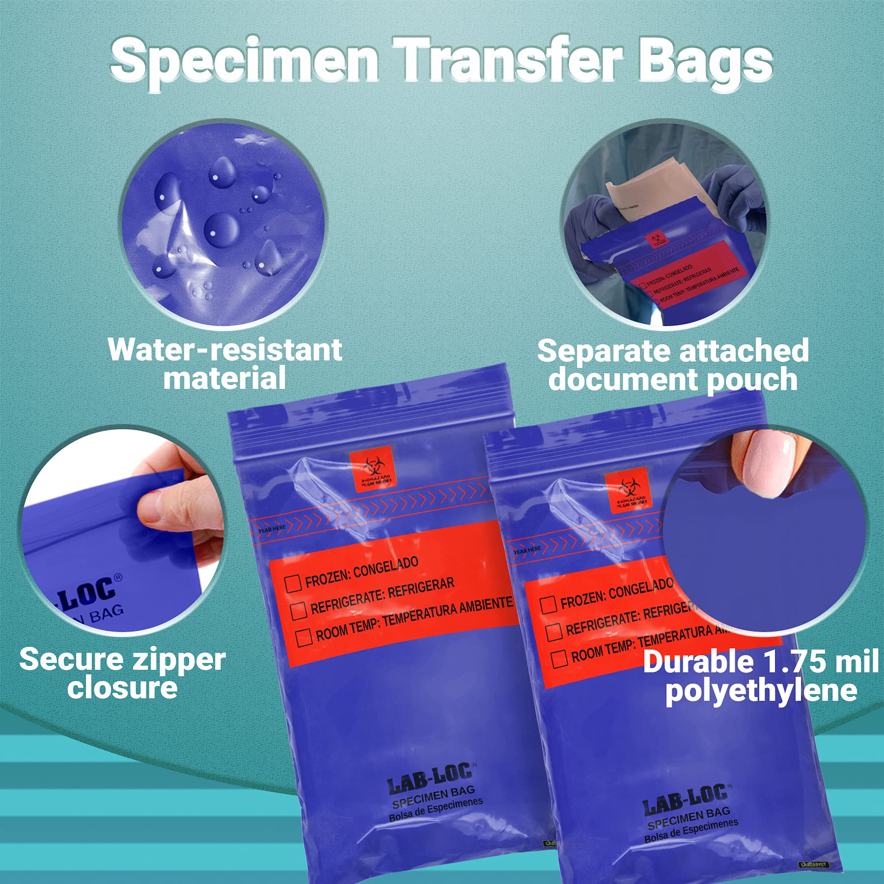 1000 Pack 6x9 Inch Blue Specimen Transfer Bags - 1.75 Mil Low Density Polyethylene with Removable Biohazard Symbol - Medical Grade Plastic Bags for Hospitals, Clinics & Laboratories - Ideal for Specimen Collection, Waste Disposal & Healthcare Needs