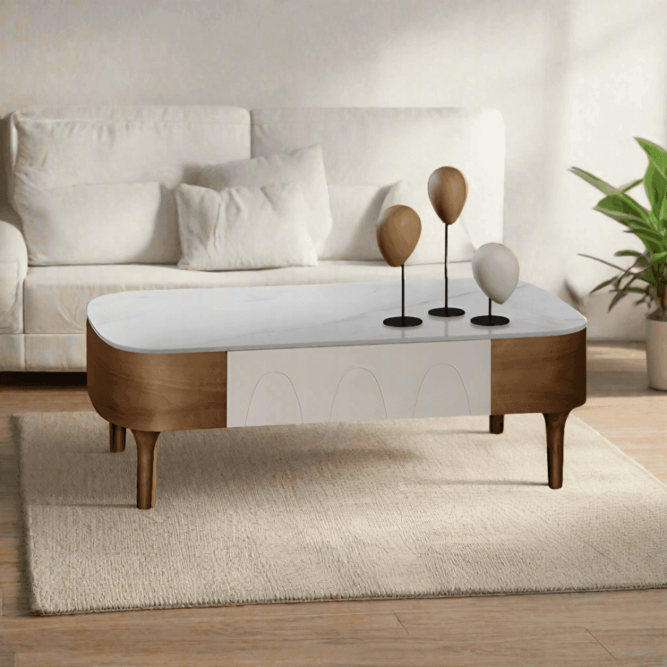 Modern Grant Coffee Table with Crystalized Stone Top - Elegant Living Room Centerpiece for Home Decor & Entertaining