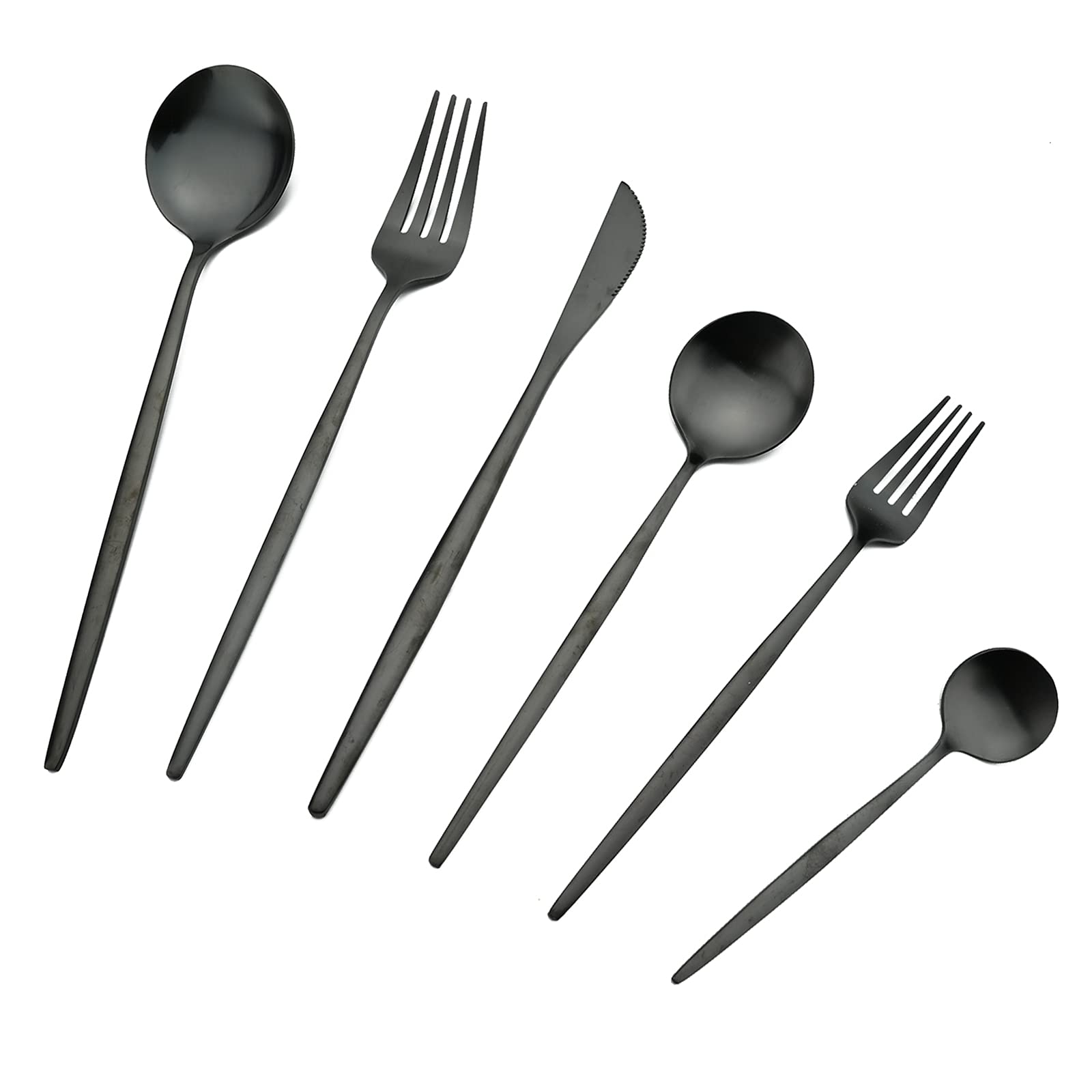 36-Piece Matte Black Stainless Steel Flatware Set with Satin Finish - Includes Knives, Forks, Spoons & Coffee Spoon - Service for 6 - Elegant Dining Utensils for Restaurants, Dinner Parties & Home Kitchens