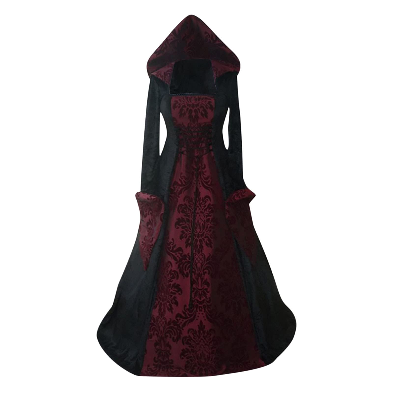 Yihaojia Gothic Dresses for Women - Vintage Retro Princess Dress with Long Sleeves & Round Neck | Elegant Red Medieval Style Dress for Halloween, Cosplay, Renaissance Fairs & Gothic Parties