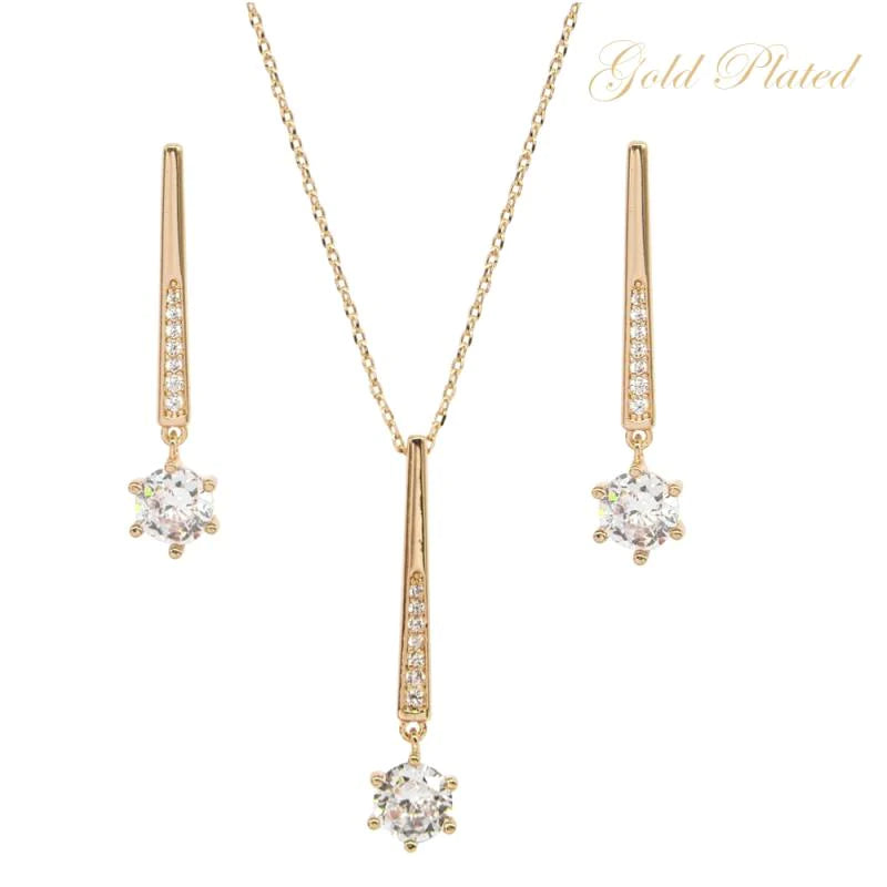 Elegant Gold Crystal Bridal Jewelry Set for Wedding - Necklace, Earrings & Bracelet | Perfect for Brides, Bridesmaids & Formal Occasions