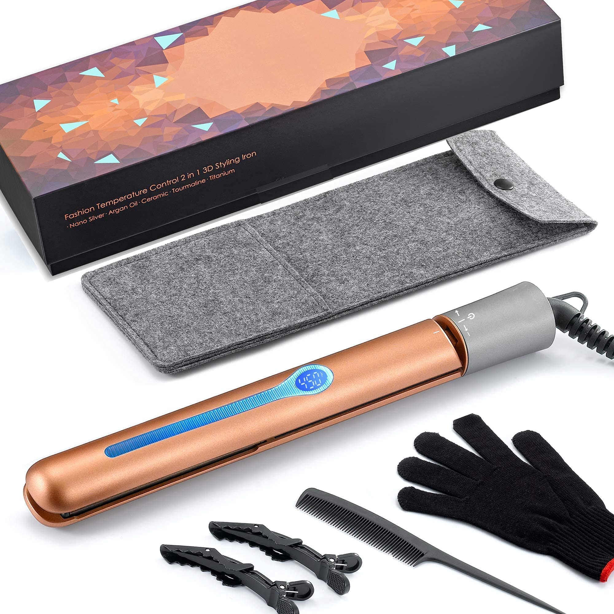 NITION Pro Salon Hair Flat Iron Styling Tool - Professional Hair Straightener & Blow Dryer with Diffuser & Comb Set for Smooth, Shiny Hair - Perfect for Home & Salon Use, Styling, Straightening & Volumizing