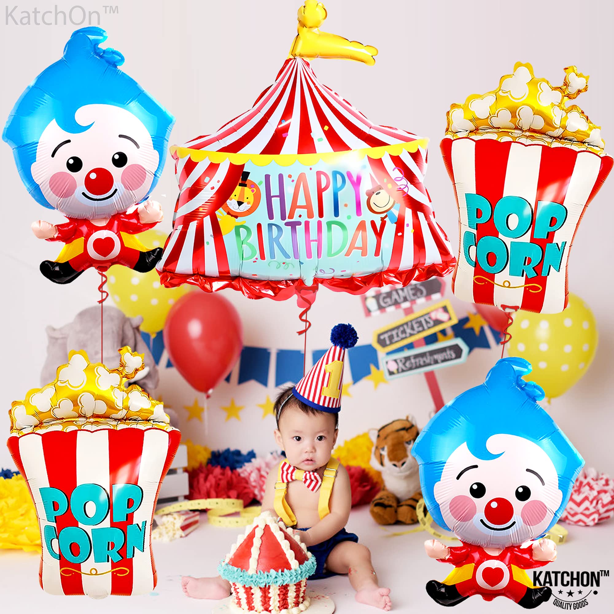 KatchOn 30 Inch Big Carnival Balloons - Pack of 5 | Giant Popcorn Balloons for Birthday Parties, Circus Theme Decorations | Perfect for Carnival Events, Baby Showers & Outdoor Decor