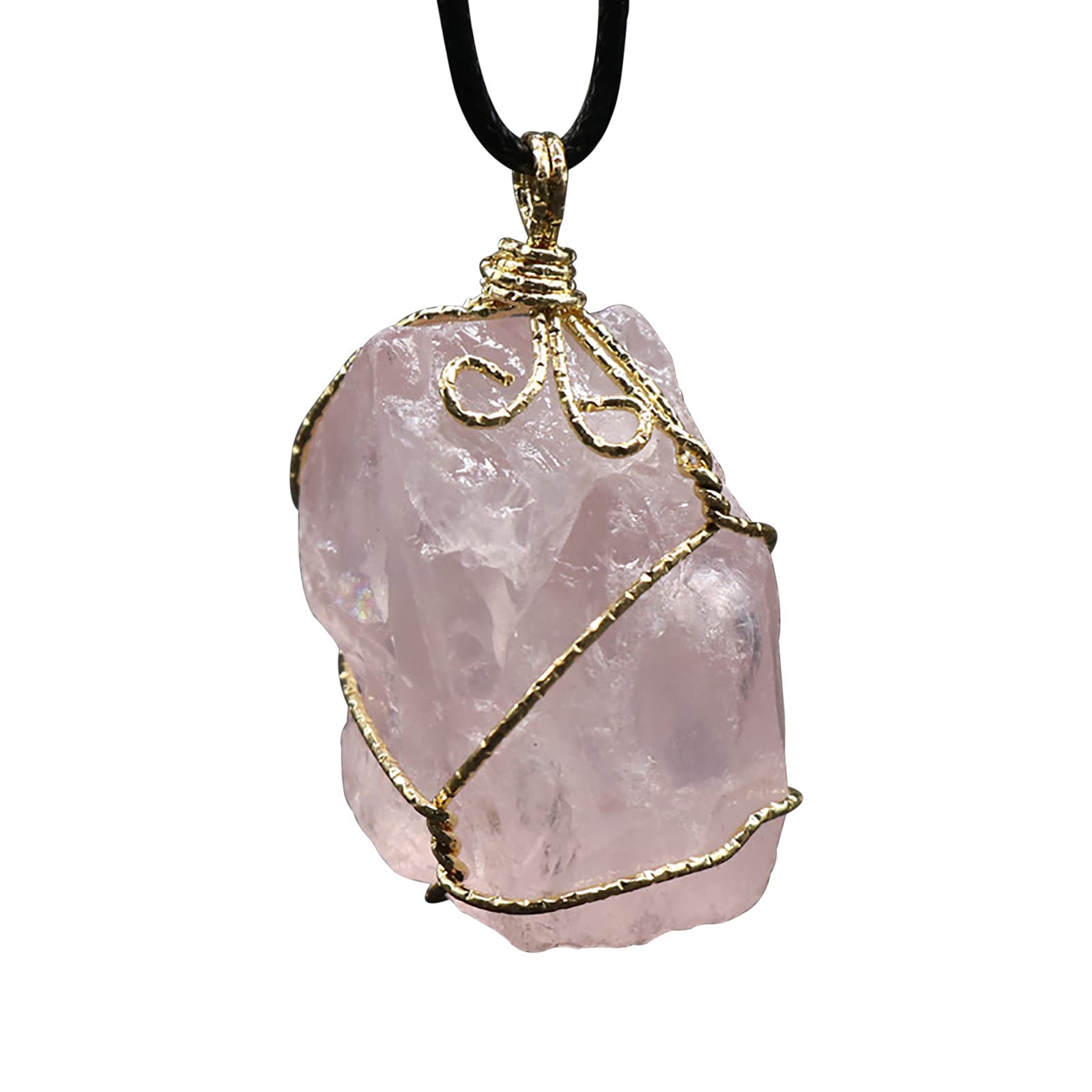 Gold Pendant Necklace with Winding Gemstone Chain | Natural Crystal Wire Stainless Steel Men's Jewelry | Perfect for Gifts, Weddings & Formal Occasions