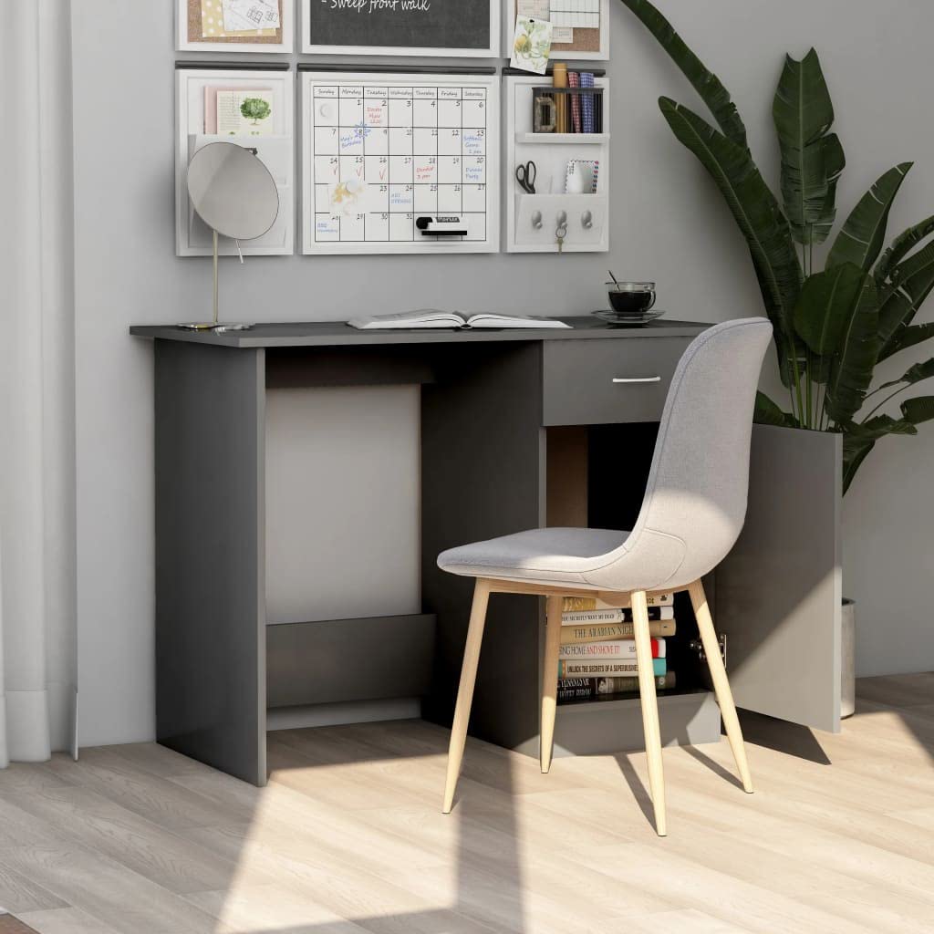 vidaXL Gray Engineered Wood Computer Desk with Drawer - Home Office Desk for Study, Work & Gaming | Space-Saving Modern Workstation