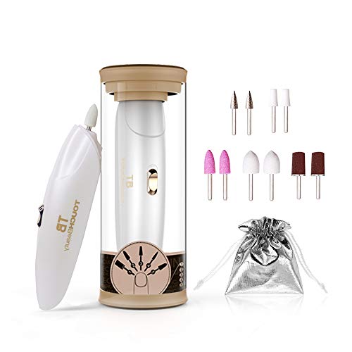 TOUCHBeauty Cordless Nail Drill with LED Lights - 10-in-1 Electric Manicure & Pedicure Kit for Women, Battery Operated Nail File & Buffer for Natural Nails (Golden) | Perfect for Home Nail Care & Salon Professionals