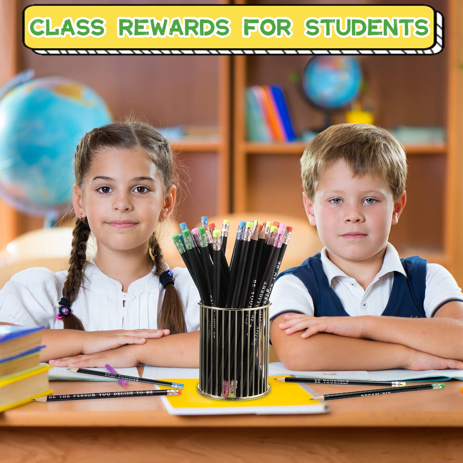 60 Pcs Personalized Motivational Pencils with Name - Inspirational Color Changing Mood Pencils for Students & Kids (Black, Fresh Style) - Perfect for School, Gifts & Classroom Rewards
