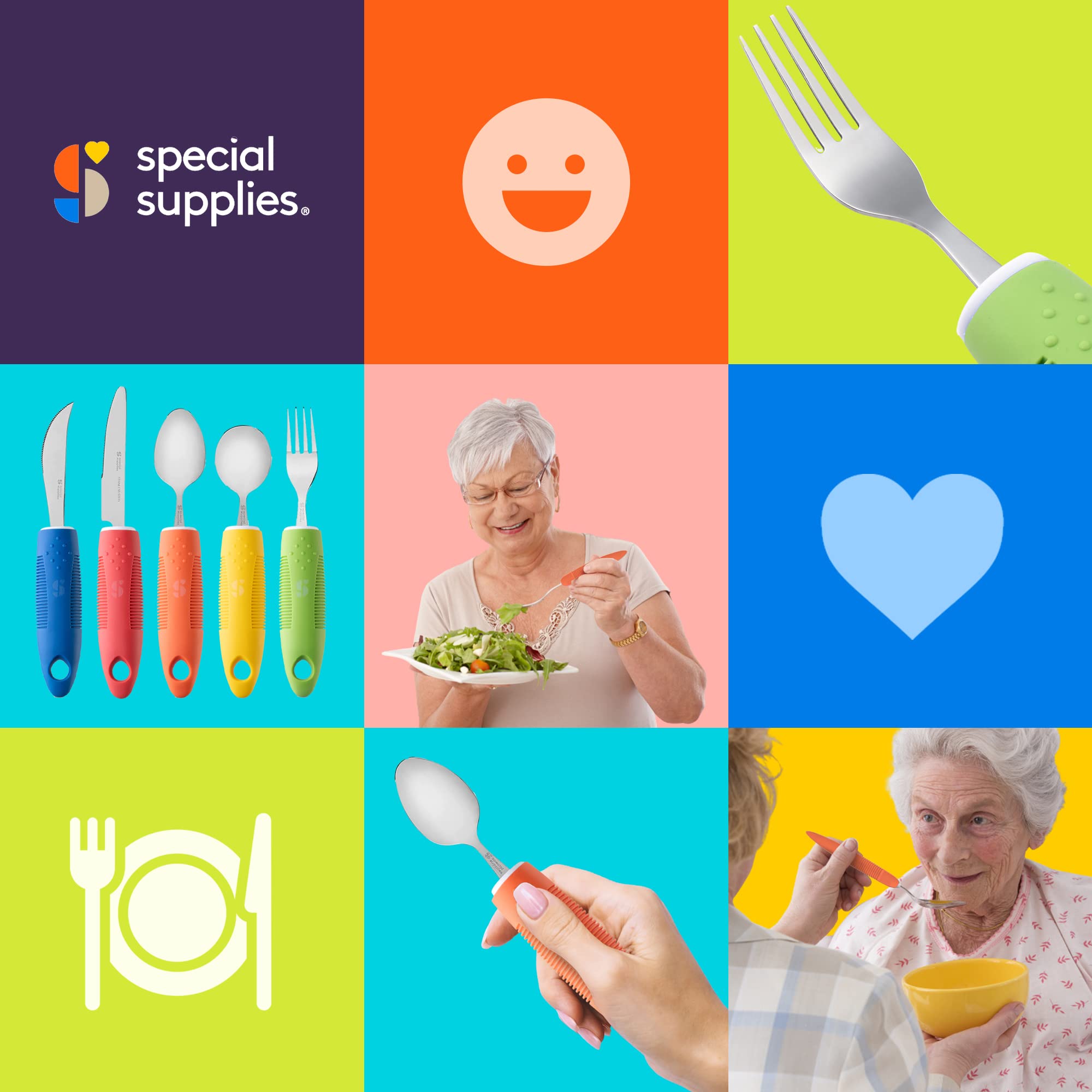 Special Supplies Adaptive Utensils (5-Piece Kitchen Set) - Wide Non-Slip Handles for Hand Tremors, Arthritis & Parkinson’s - Stainless Steel Knives, Forks & Spoons - Elderly & Disabled Friendly - Perfect for Daily Meals & Assisted Living