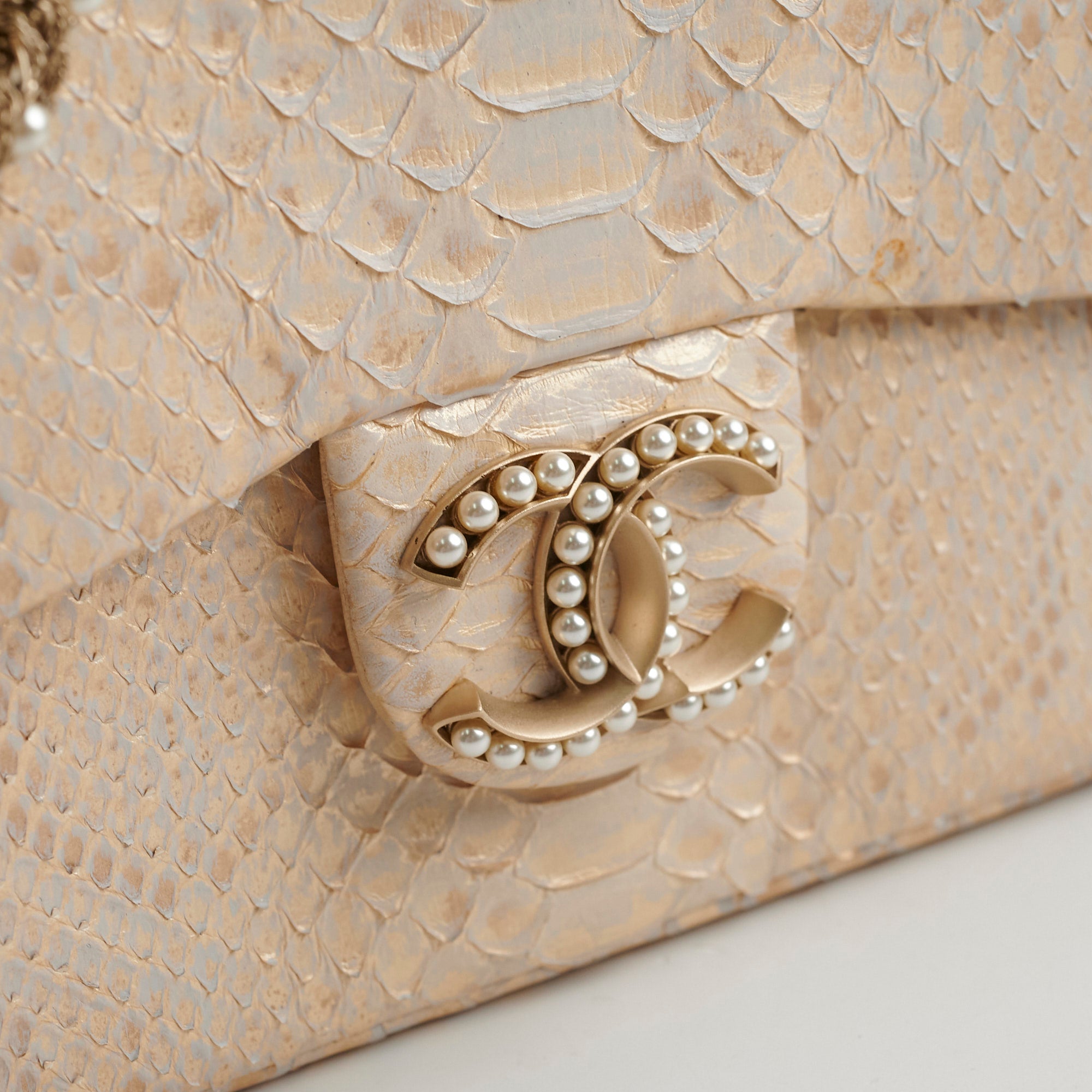 Chanel Python Flap Bag Light Gold - Luxury Designer Handbag for Women | Perfect for Evening Parties, Weddings & Special Occasions