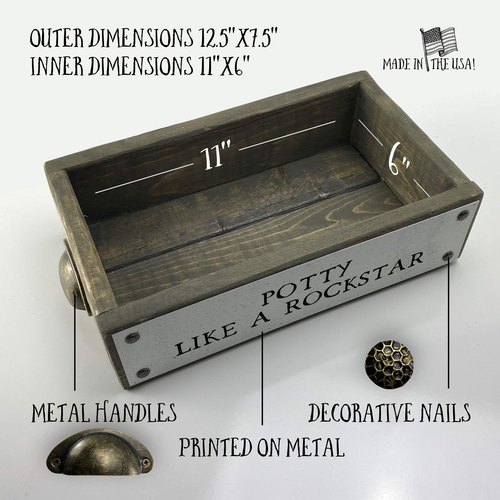 ANVEVO Potty Like A Rockstar - Rustic Farmhouse Wooden Toilet Paper Holder & Diaper Caddy - Funny Bathroom Decor Box with Sayings - Perfect for Nursery, Farmhouse Style Bathrooms & Gift Ideas
