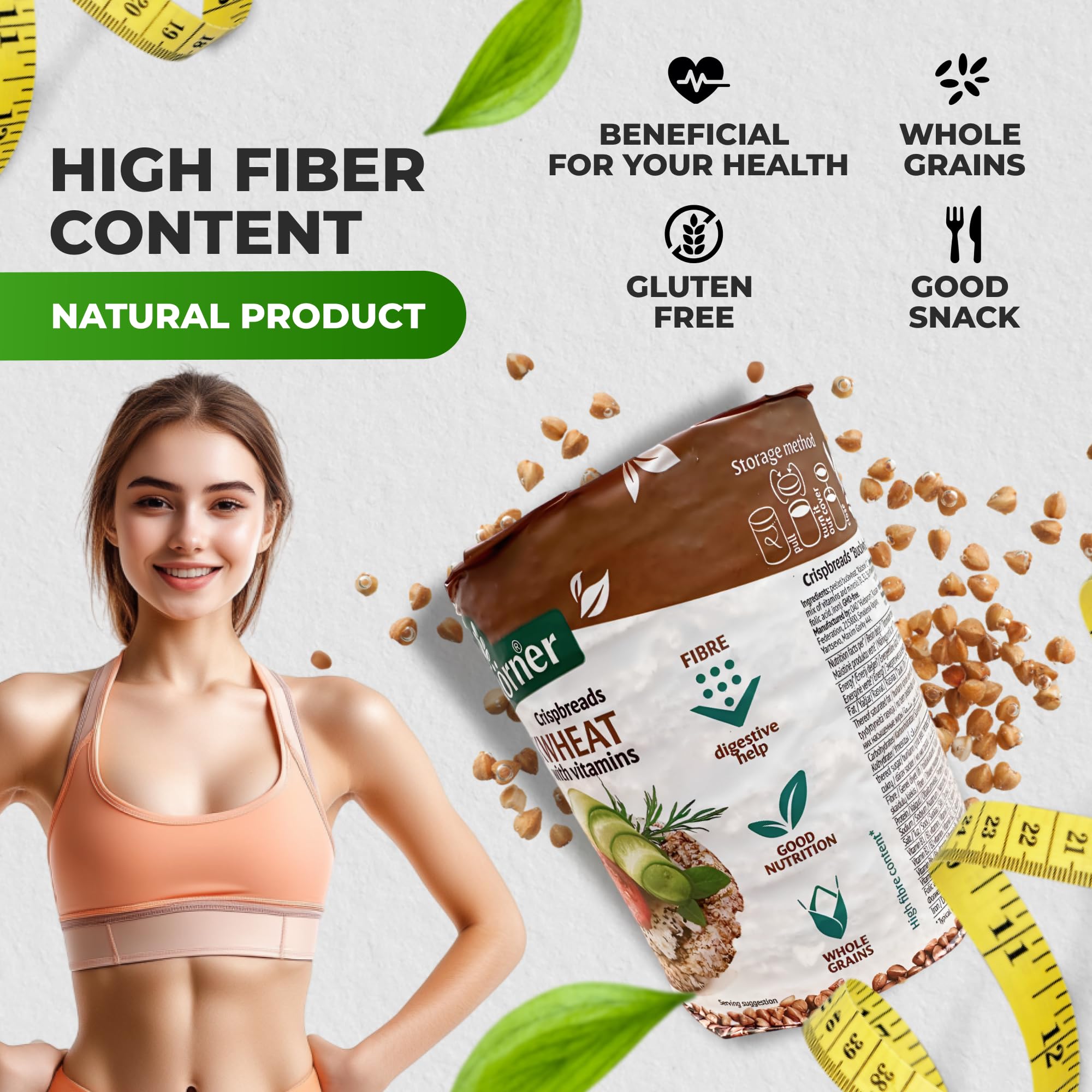 Dr. Korner Gluten Free Buckwheat Crispbreads - Sugar Free, Salt Free, Vegan Puffed Cakes, 3.53 oz (Pack of 10) | Healthy Snack for Weight Loss, Keto Diet & On-the-Go Breakfast | UNIPROMAX