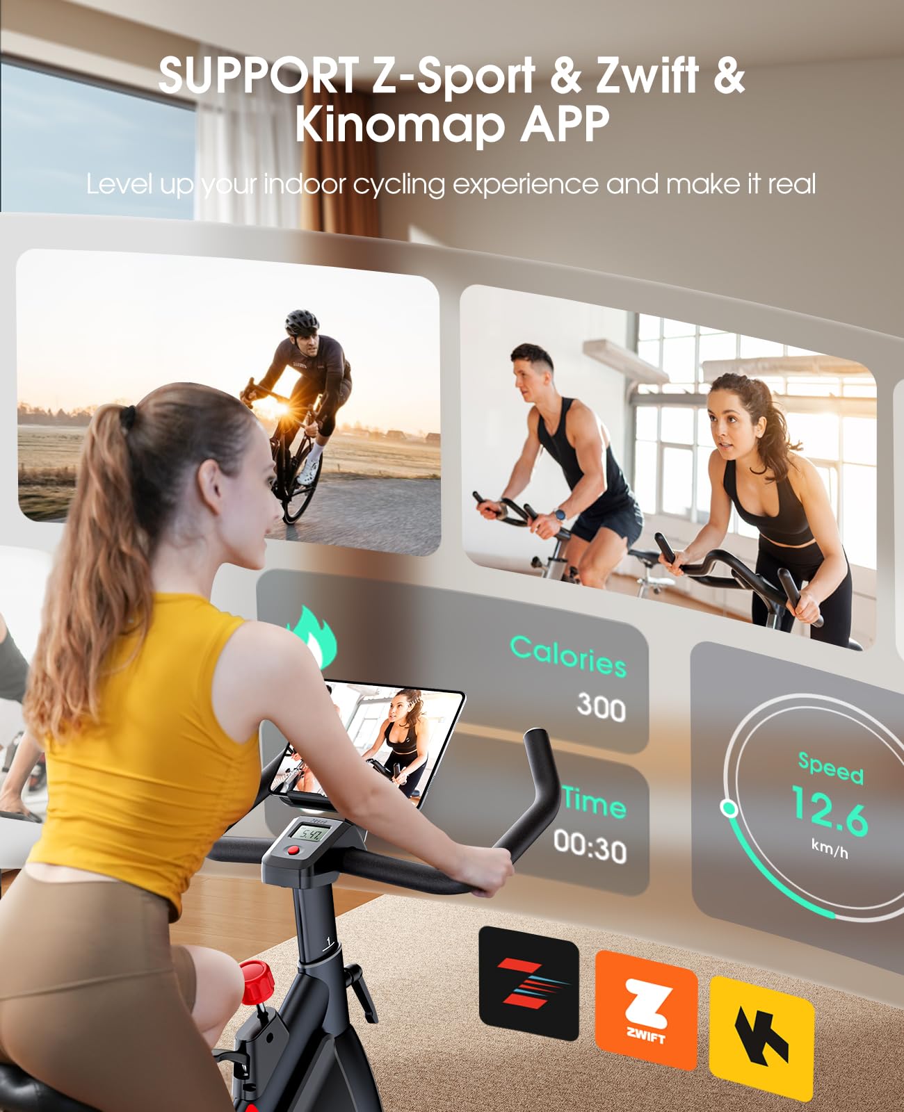 Premium Magnetic Resistance Exercise Bike with Exclusive App - 330LBS Capacity Indoor Cycling Bike with LCD Monitor, Tablet Holder & Silent Belt Drive - Perfect for Home Gym, Cardio Workouts & Spin Classes